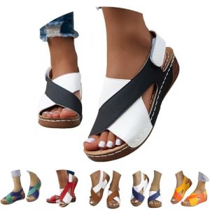 Sandales orthopédiques pour femme d'été avec talon compensé confortables et élégantes avec réglable en déchirure, sandales à bout ouvert, plage, légères en cuir artificiel, respirantes, chaussures de (MeiJaii, neuf)