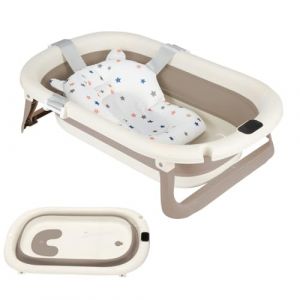 Baignoire Enfants Pliable XXL Avec Transat De Bain & Thermomètre Intégré,Baignoire Enfant Avec Siege De Bain,Baignoire enfants Sur Pied,Cadeau De Naissance Fille Ou Garçon (jusiZL, neuf)