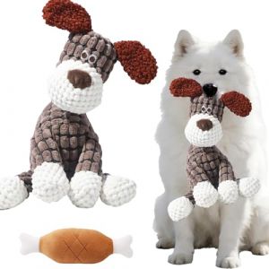 Doudou Chien Indestructible, Jouet Chiens en Peluche 2 en 1 Ouet Interactif Indestructiblepour Chiens avec Squeaker, Multifonctions Fabriqu&eacute; en Coton Doudou Chiens pour Gros Petite Chien (Marron) (ShallH, neuf)