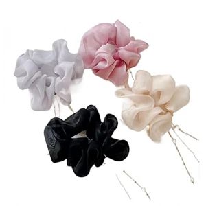 Cheveux Ties Cordes Élastiques 4pcs Chouchous Cheveux En Soie Chouchous Tempérament Queue De Cheval Cheveux Chouchous Coiffure Cordes pour Femmes Filles (HKJN Convenience, neuf)