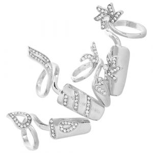 GAROZATION Bague Ongle Argent&eacute;e &agrave; Strass Multi- Anneaux D&eacute;coratifs pour Ongles Femme Bijoux de Manucure &Eacute;l&eacute;gants pour F&ecirc;tes et Usage Quotidien (fugoneshi, neuf)