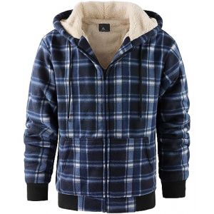 geeksport Veste Polaire Homme &agrave; Capuche Sweats Flanelle &agrave; Carreaux Zipp&eacute; Veste Chemise Chaude Doubl&eacute; Sweat-Shirt Avec Poches Pour D'automne D'hiver 2539 Bleu profond M (Zhengdaqian, neuf)