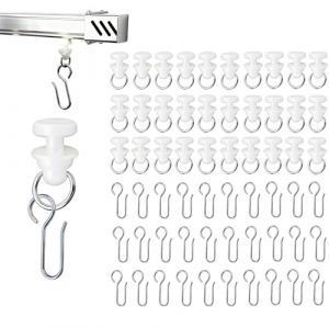 Set de 100 Crochets de Rideau avec Glisseurs, Crochet Rideau Rail Comprenant 50 Crochets en M&eacute;tal et 50 Glisseurs en Plastique, Id&eacute;al pour Rails de Rideaux Standard pour Fen&ecirc;tres et Douche (YHYHZBJ, neuf)