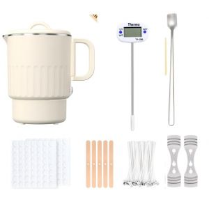 Nastopee Fondoir Cire Bougie Electrique, 1l Fondeur De Cire Bougie, Kit Fabrication Bougie avec Thermom&egrave;tre, M&egrave;che De Bougie, Autocollant pour M&egrave;che De Bougie, Support De M&egrave;che Et Cuill&egrave;re (SILVER LION Limited, neuf)