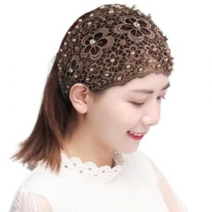 Bandeau en dentelle, bandeau en perles de dentelle - Larges bandeaux &eacute;lastiques en dentelle de perles florales,Bandeau turban pour cheveux pour yoga, gym, sport, accessoires de cheveux &eacute;l&eacute;gants pour f (kaitmain, neuf)