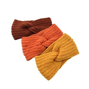 1 bandeau tricoté pour femme - Cache-oreilles épais et élastique - Pour femme - Pour le sport de plein air, le shopping, le ski, la course à pied, le jogging - Bordeaux + orange + jaune foncé (Blausky, neuf)