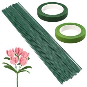 80 Pièces 30 cm Tiges Florales en Fil de Fer,Tiges Wires Floral avec 2 Ruban Floral,Tiges Fil pour Fleuristes,Fil de Fer Fleur Vert Stem Wire,pour la Fabrication de Projets Floraux et de Bouquets DIY (MUMUEU, neuf)