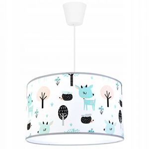 Light-Home - BAMBI - Abat Jour Suspension Luminaire Lustre - Moderne Abat Jour Plafond - Métal et Tissu - E27-1-Lumières 35 cm - Bleu clair et Orange (Light-home, neuf)