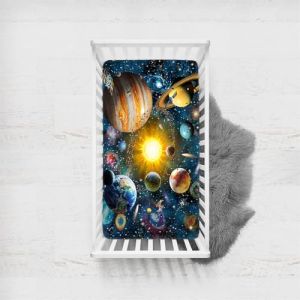 Odot Drap Housse pour Lit de Bébé, Motif Planète Housse de Matelas pour Bébé Drap Housse Respirant Douce pour Lit Parapluie et Berceau Draps Housses Enfants (65x95cm,Univers) (Odot, neuf)