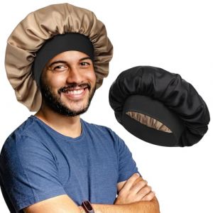 SECRET AROMA Bonnet de Nuit en Satin pour Homme, Bonnet de Nuit en Soie à 2 Couches avec Large Bandeau, Bonnet de Nuit réversible pour Unisexe, Bonnet de Nuit, Bandeau pour Cheveux (FARKAT, neuf)