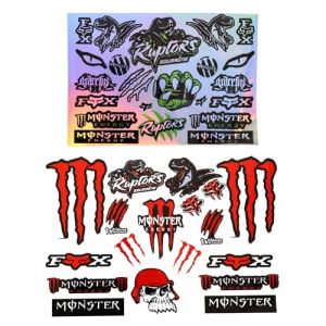 Rieoany Autocollant 2 Pi&egrave;ces, Sticker VTT R&eacute;fl&eacute;chissant pour Casque Moto, Stickers Voiture Vinyl Etanche, Design Griffe Cr&acirc;ne Rouge Vert (Raretong, neuf)