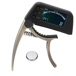 Accordeur de Capo de Guitare 2 en 1 Multifonctionnel avec écran LCD pour Basse Chromatique de Guitare électrique Folk Acoustique Normale(Argent) (Chasoe, neuf)