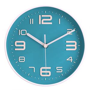 Topkey 8'' Horloge Murale Silencieuse Ronde à Gros Chiffres, Facile à Lire, pour La Cuisine Horloge Murale DéCorative Moderne sans Tic-Tac pour La Chambre à Coucher, Le Bureau Et L'éCole - Sarcelle (iHome Style, neuf)