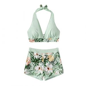 VêTements Femme Maillot De Bain Maillot De Bain Deux PièCes Pour Femmes Bandeau Sexy Bikini Maillot De Bain Push Up Rembourré Et Boxer De Bain Imprimé HawaïEn Piscine Pour Nager Swimwear(Vert Mint,XL) (SHONTON, neuf)
