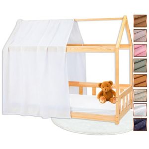 Lovely Hippo Toile de Lit Cabane 100% Coton - Ciel de Lit Cabane pour Lit Montessori 80x160, 90x200 cm - Tissu Oeko-Tex Gots (Blanc/Or, 120 x 370 cm) (VRC Products France, neuf)
