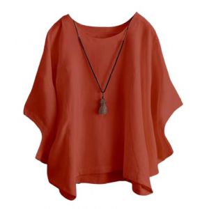 ORANDESIGNE Chemise Lin Femme Chemisier Coton Et Lin Col Rond Manches Chauve-Souris Tops Unie Lâche Respirant T-Shirts Demi-Manches Casual Lin Tunique Blouse Pas d'accessoires A Orange L (ORANNER EU, neuf)