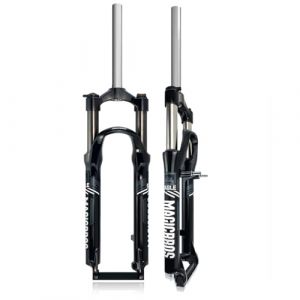 KANGXYSQ Fourche VTT 26 Pouces 100mm Voyage Vélo Fourche Suspendue 1" 1/8 V-Brake/Disque Amortisseur De Pression d'air Fourche De Vélo Alliage D'aluminium Contrôle des Épaules(Black Grey) (KANG JKNG, neuf)
