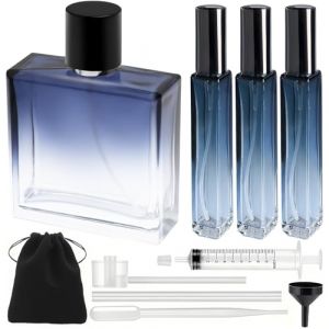 Maxumille 4 Emballage Flacon Parfum Vide 100ml + Vaporisateur Parfum Voyage Vide Rechargeable, Atomiseur Parfum R&eacute;utilisable, Bleu D&eacute;grad&eacute; Atomiseur Carr&eacute;, Flacon Vaporisateur en Verre pour Voyages (mingqisheng, neuf)