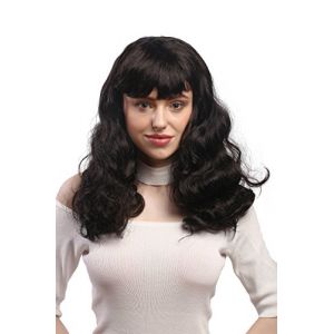 WIG ME UP - 90942-ZA 1 Perruque Femmes Halloween Carnaval, Poney, Noir, ondulé, Long Burlesque Pin-Up 1950 (VK Event Fashion, neuf)