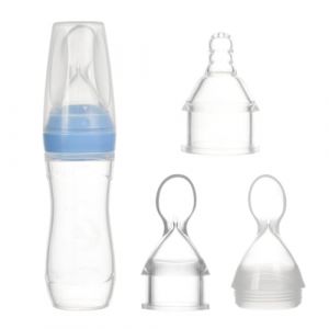 Cuill&egrave;re &agrave; presser en silicone pour b&eacute;b&eacute; de 120 ml avec couvercle, cuill&egrave;re de distribution nourriture pour b&eacute;b&eacute;, tout-petit, biberon frais, comprend un t&eacute;ton et un sac OPP bleu, emball&eacute; en silico (BBhalcyonheiyo, neuf)