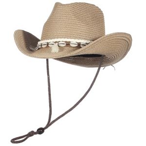 EOZY Chapeau de Cowboy en Paille pour Femme - Chapeau de Soleil d'&eacute;t&eacute; - Chapeau de Plage - Chapeau de Western Panama, Kaki, Taille Unique (Ju Bao, neuf)
