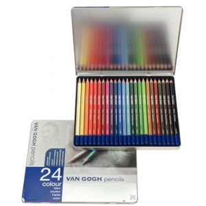 Van Gogh Crayons Coffret 24 couleurs &ndash; Pigments r&eacute;sistants &agrave; la lumi&egrave;re &ndash; Bois de c&egrave;dre &eacute;coresponsable &ndash; Qualit&eacute; artiste &ndash; Couleurs intenses &ndash; Application facile &ndash; Bo&icirc;tier m&eacute;tal (Royal Talens, neuf)