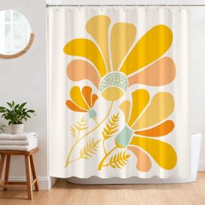 BREASOME Rideau de Douche Anti Moisissure 180 x 180 cm Rideau Douche Abstrait Orange Fleurs Tissu Polyester Imperm&eacute;able Lavable Rideau Baignoire avec 12 Crochets (Breasome, neuf)