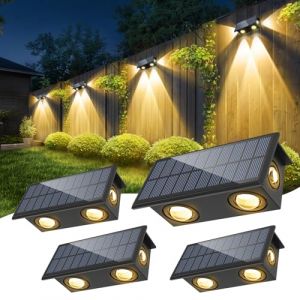 NATPOW Applique Murale Extérieur Solaire, Applique Murale Blanc Froid avec 4 LEDs, Lampe Exterieur Solaire Jardin Puissante, IP65 Étanche pour Clôture, Escaliers, Balcon, 4 Pièces (LKA2 Store, neuf)
