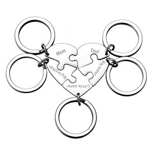 MeMeDIY 5pcs Maman Grande Soeur Personnalis&eacute; Coeur Puzzle Porte-cl&eacute;s pour Les Amateurs Petite Amie de Bijoux en Acier Inoxydable Set d'argent (MeMeDIY, neuf)