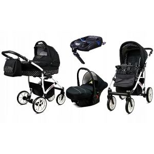 BabyLux® Enfant Poussette Combinée Set 4 en 1 - Largo - incl. Nacelle, Canne, Siège de voiture, ISOFIX Base - Siège Auto - Landau Bébé - avec Sac à langer, Habillage pluie etc. (BabyLux-shop, neuf)