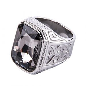 PAURO Homme Bague de Mariage en Zircone Cubique avec Une Grosse Pierre Argent Gris Taille 68 (BuyPAURO, neuf)