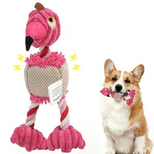 InteDesign Jouet couineur pour chien, jouet en peluche indestructible en forme de flamant rose avec corde en coton naturel, jouet pour chiot avec couineur et pieds en corde, jouet pour oiseaux pour (KZWORLD, neuf)