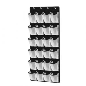 lmoikesz Organisateur de sac suspendu à porte avec 24 grilles pour chaussures lourdes, sac de rangement de chaussures en tissu, double couture pour la durabilité, Noir, 24 grilles (kongziyuan, neuf)