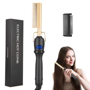 Peigne Chauffant, 50W Peigne Cheveux Brosse Lissante &agrave; 3 Niveaux de Temp&eacute;rature, Peigne Lissant 3 en 1 Fer &agrave; Lisseur Peigne Afro Peigne Lisseur, pour Coiffer une Barbe Longue et Courts 120-230℃ (EMMA HUGHES LIMITED, neuf)