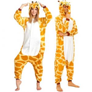Giraffe Pyjama Onesie Adulte Animaux Déguisement Carnaval- Unisexe Pyjamas Animal Costume Pilou Combinaison Vêtements Tenue Polaire Sleepwear Jumpsuit Femme Homme Cosplay Fête Halloween Loungewear (LINGYEAL, neuf)