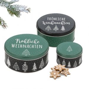 Brandsseller Lot de 3 bo&icirc;tes &agrave; biscuits en m&eacute;tal &ndash; bo&icirc;tes rondes empilables avec couvercle &ndash; bo&icirc;tes de conservation alimentaires pour g&acirc;teaux, biscuits et sabl&eacute;s de No&euml;l - Motif No&euml;l (brandsseller, neuf)
