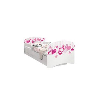 Happy Babies - LIT D'ENFANT DOUBLE FACE AVEC TIROIR Design moderne avec bords s&eacute;curis&eacute;s et matelas en mousse antichute 7 cm (Coeurs qui Tombent, 180x90) (EuroTrip, neuf)