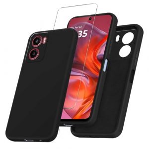 JDXHFF Coque Compatible avec Motorola Moto G05 4G / Motorola Moto E15 4G (6.67") et 1 Pi&egrave;ces Verre tremp&eacute; &eacute;cran Film Protecteur - Noir Souple Silicone &Eacute;tui Bumper Housse TPU Case Cover Black (MBJOY, neuf)