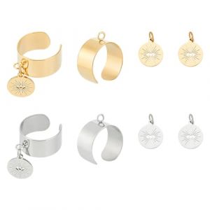 UNICRAFTALE Bague en Acier Inoxydable avec Breloques Manchette Ouverte Réglable Lune, Étoile, Losange, Coeur (ENBISI EU, neuf)