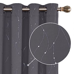 Deconovo Rideau Occultant avec Motif Lot de 2 Thermique Anti Froid &agrave; Oeillets Isolant Argent&eacute; Motif pour Rideau Chambre Fille D&eacute;coration 168&times;183 CM Gris Fonc&eacute; (Deconovo-Home, neuf)