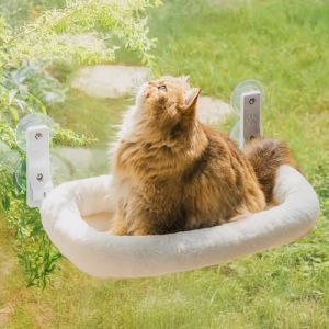 EDAGNY Hamac &eacute;l&eacute;gant pour Chat &agrave; fen&ecirc;tre Pliable &ndash; Lit en Peluche pour Chat avec Housse &eacute;paisse Amovible, Structure en Acier Stable Jusqu&rsquo;&agrave; 18 kg (Cr&egrave;me, M) (EDAGNY-EU, neuf)