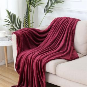 FANSU Couverture de Flanelle Polaire Couleur Unie Plaids Couverture en Microfibre Chaude Douce pour Automne Hiver, Moelleuse Couvre-Lit de Chambre Couverture de Canap&eacute; (180x200cm,Rouge Bordeaux) (JINBO, neuf)