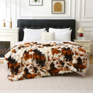 Dreamlanding Couverture en fausse fourrure de lapin de luxe en peluche Sherpa r&eacute;versible, couverture chaude et confortable en fourrure duveteuse pour lit, canap&eacute;, fauteuil, d&eacute;coration de la maison (HangZhou Azure, neuf)