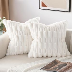 ZWJD Lot de 2 Housse Coussin Cr&egrave;me 40x40 Fausse Fourrure Coussin Canape Douce Moelleuse Housse de Coussin Moderne D&eacute;coration pour Salon,Canap&eacute;,Chambre &agrave; Coucher, D&eacute;coration de Voiture (ZWJD-EU, neuf)