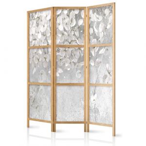 murando - Paravent Intérieur Japonais 135x172 cm - Séparateur de Pièce en Bois Naturel - Cloison de Séparation pour Chambre à Coucher - Fleurs Blanches sur Fond Texturé Béton b-C-10036-bh-b (murando, neuf)