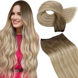 LaaVoo Extension Cheveux Naturel Tissage 80g 14 Pouce/35cm Balayage Tissage Extension Cheveux Humain Marron et Blond Tissage Bresilien Extension Double Trame Sew in Cheveux Extension #8/18/60 (Laavoo, neuf)