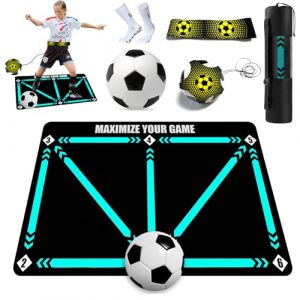 YUJUVI Tapis Football Entrainement Kit 90 x 60 cm Tapisn d'Entra&icirc;nement Foot Antid&eacute;rapant avec Football Entrainement Football Ceinture Football Kick pour Football Dribble Footstep Pratique de Contr&ocirc;l (YUJUVI Shop, neuf)