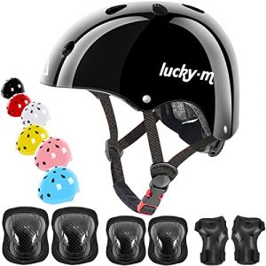 Lucky-M Ensemble de Protection 7 en 1 pour Enfants, Casque r&eacute;glable avec genouill&egrave;res, coudi&egrave;res et prot&egrave;ge-Poignets, pour Skateboard, v&eacute;lo, Trottinette, Hoverboard, etc. (XC UK-SHOP, neuf)