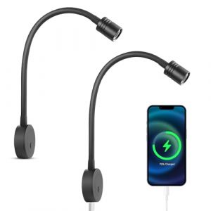 Obeaming Lampe de Lecture 12V LED Spot Flexible Camping-Car, Col de Cygne Luminosité Réglable Applique Murale 3200K pour Bateau Caravane Camion, avec Chargeur USB & Variateur Interrupteur Noir 2 (Obeaming Official, neuf)