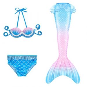 Maillot De Bain Enfant Fille Joli Maillot de Bain d'été Cosplay Party Fille Manches Longues 3 Pièces Deguisement Océan Piscine Natation Plage Costume de Bain de Plage (HIKLASbien, neuf)